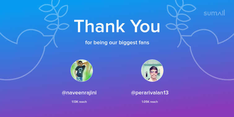misskomathy's tweet photo. Our biggest fans this week: @naveenrajini, @perarivalan13. Thank you! via https://t.co/RU8wsErkZo https://t.co/kPyLGEOiBn