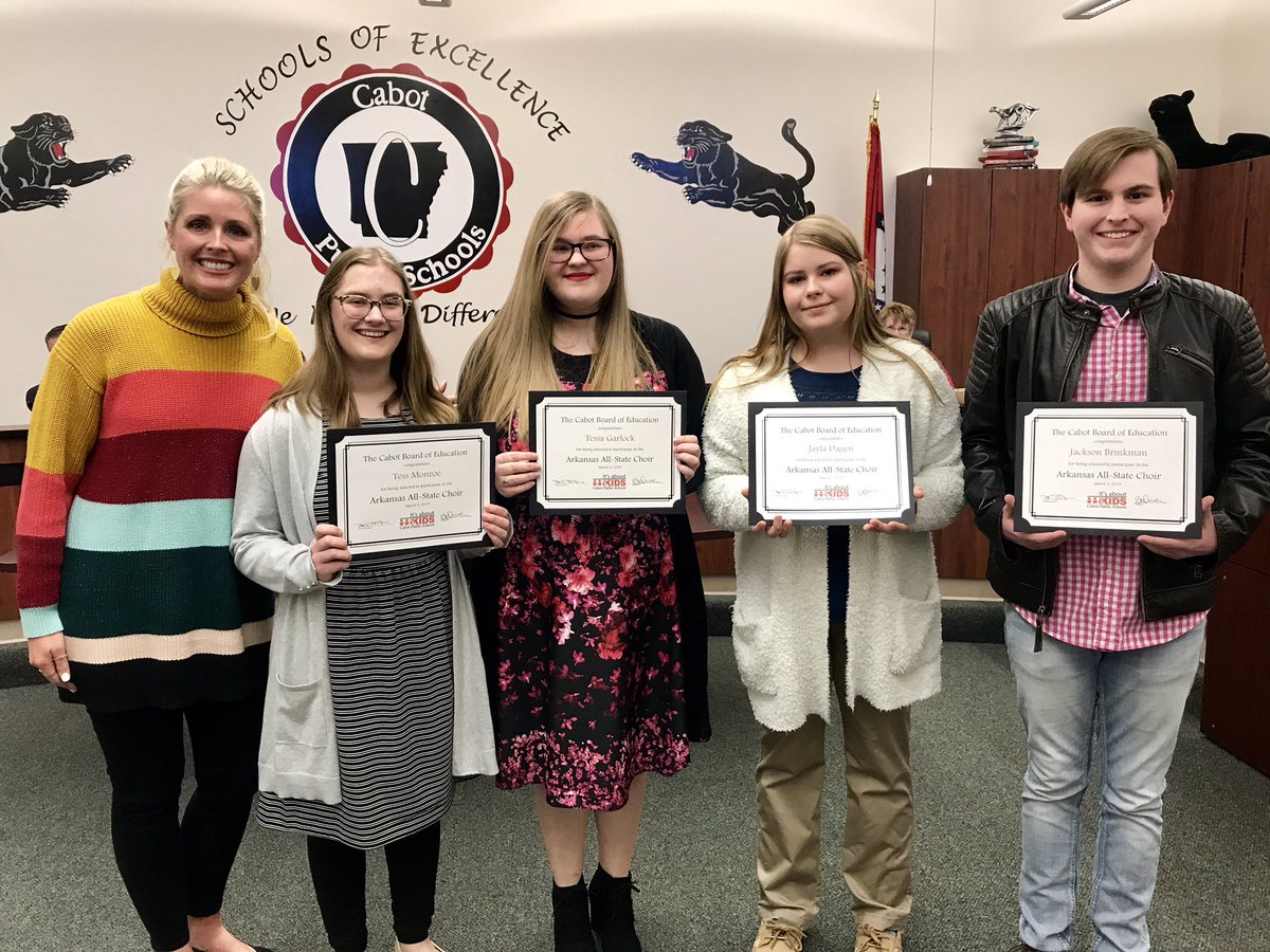 cabotsd's tweet photo. What a great school board meeting tonight! Thirty-one students were recognized, including our National Merit Finalist, All-State Choir, and All-State Band members. Congratulations students! @CabotHigh @CabotGT @CabotHSBand @maggieashburn https://t.co/xz3TQ5RWNd