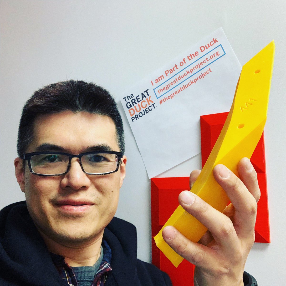MakerWiz's tweet photo. We the Duck! #thegreatduckproject #worldrecordduck #3dprinting @josefprusa #yellow #petg #part441 #makersgonnamake https://t.co/cK7lv4zS7I