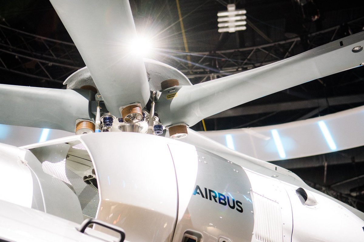 AirbusHeli's tweet photo. Here we are #avgeeks! Quick look on the static display at @HELIEXPO to see the famous #H145 with new, innovative five-bladed rotor, increasing the useful load of the helicopter by 150 kg while delivering new levels of comfort, simplicity &amp; connectivity. #HaiExpo19 #FiveBladeRotor https://t.co/pL16TAMYhS