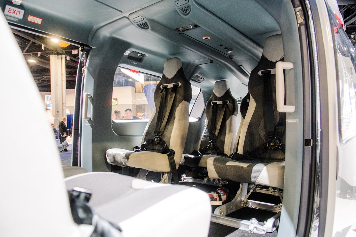 Here we are #avgeeks! Quick look on the static display at @HELIEXPO to see the famous #H145 with new, innovative five-bladed rotor, increasing the useful load of the helicopter by 150 kg while delivering new levels of comfort, simplicity &amp; connectivity. #HaiExpo19 #FiveBladeRotor