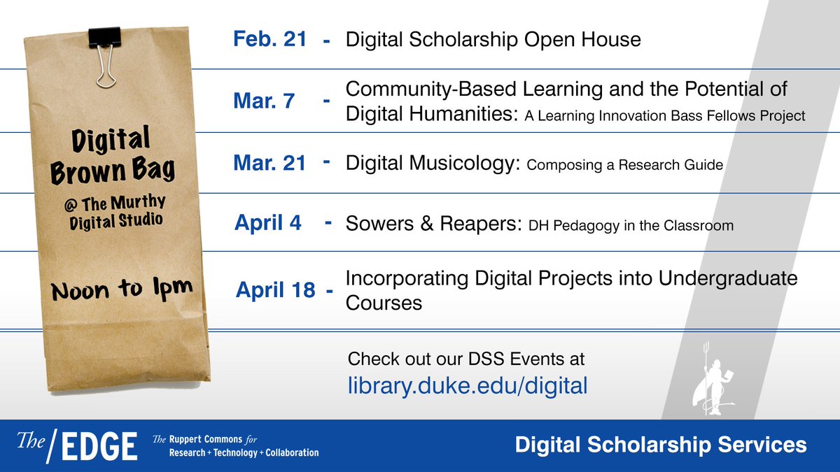 DukeDSPS's tweet photo. Sophia Stone and Giulia Ricco will lead the #DigitalBrownBag talk this Thursday at noon! Come learn about @DukeLearning https://t.co/8OGxYePHrR #DigitalScholarship #DigitalHumanities https://t.co/uVmYm2Gb3Y