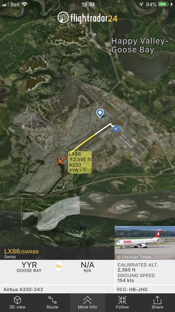 TomPodolec's tweet photo. Update π DIVERSION MEDICAL
Swiss #LX86 from Zurich just departed Goose Bay and continuing its journey to Montreal. Diverted earlier for a passenger medical.
https://t.co/DuNYyNVP02 https://t.co/EjtJJSX1sz