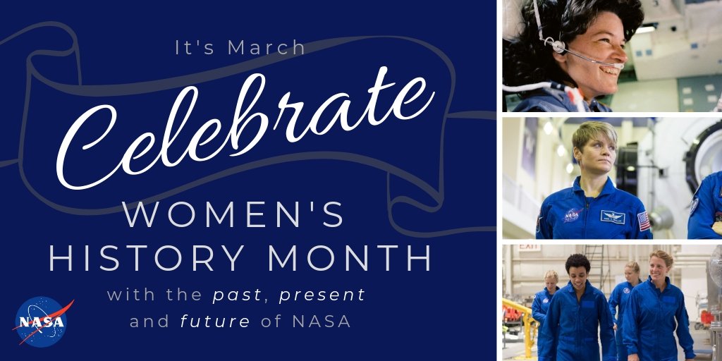 WomenNASA's tweet photo. For #WomensHistoryMonth we’re showcasing the past, present &amp; future of NASA: Sally Ride, the first female astronaut, Anne McClain, currently on the @Space_Station, and Jessica Watkins &amp; Loral O’Hara, Astronaut Candidates. See women at NASA in action here: https://t.co/TzqnmIwV5p https://t.co/gzVF68JPAE