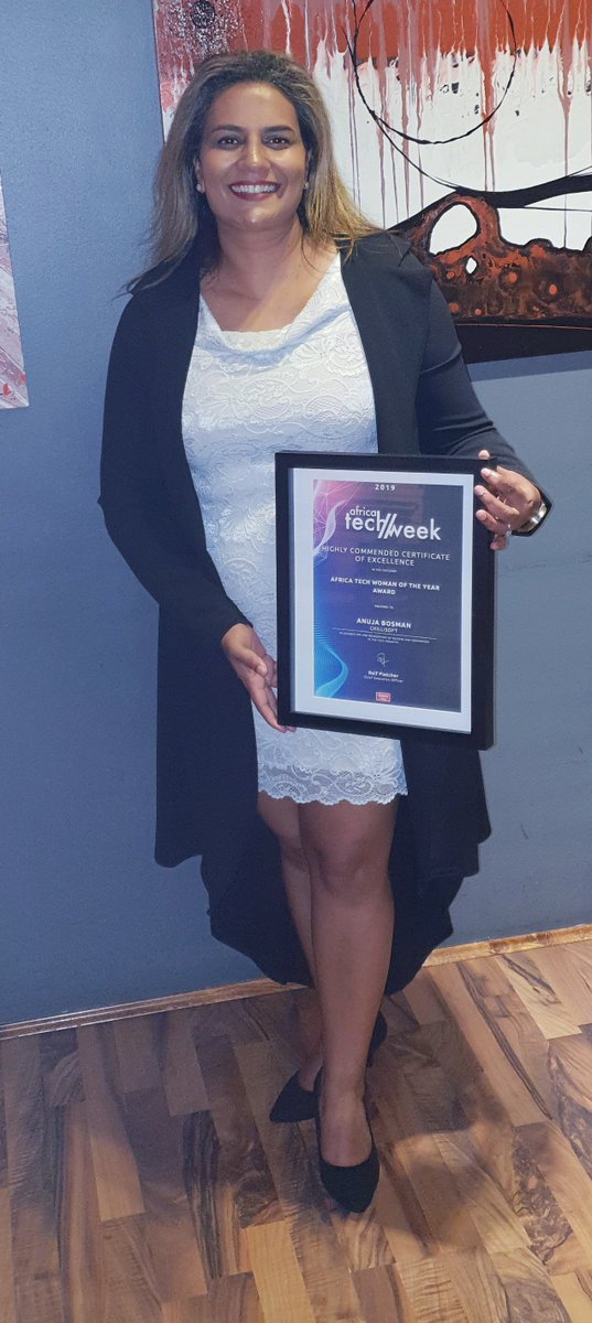 chillisoft_sa's tweet photo. Very Very Pleased indeed!. Congratulations @AnujahB on being selected as the runnerup in the Africa Tech Woman of the Year Award 2019 and as a finalist in the Africa Tech CEO of the year award. #AfricaTechWeek2019  #leadershipmatters https://t.co/lafinl1KxA