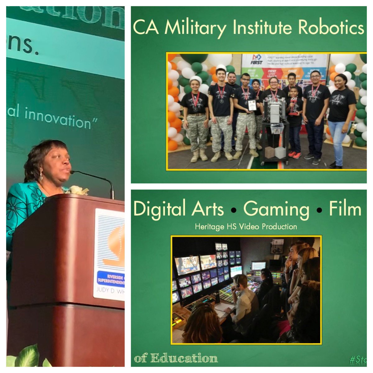 RCOE's tweet photo. “Developing innovative solutions to vexing problems will take creativity, collaboration, and a compass to navigate change.” @RivCoSchoolSupt shares a few technology driven examples in our #RivCo schools. #StateofEd https://t.co/oRgSvZ7COL