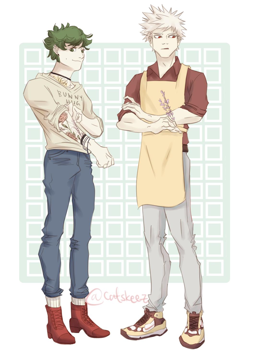 kee 🥑🍊✨ on X: #bnha #bakudeku 🌿💐 Presenting a product of my  fluff-addled mind: wholesome tattoo artist Deku and angry florist Kacchan.  Izuku meets Bakugou when he goes looking for references at