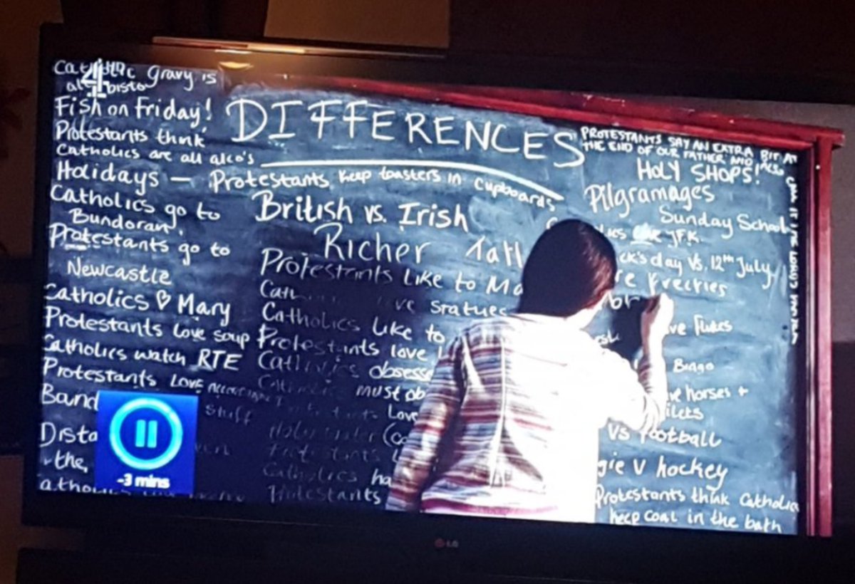 Saraita101's tweet photo. Screaming at the chalkboard

"Protestants go to Newcastle" 

"Protestants keep toasters in the cupboard"

#DerryGirls https://t.co/k97VInQlEp