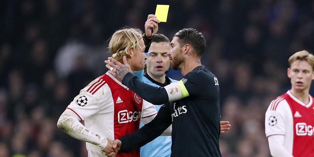 EPLBible's tweet photo. Lets all take a moment and laugh at Ramos who picked up an intentional booking to ensure suspension for second leg.

Just to be knocked out by Ajax. https://t.co/Q6xJjiNUuZ