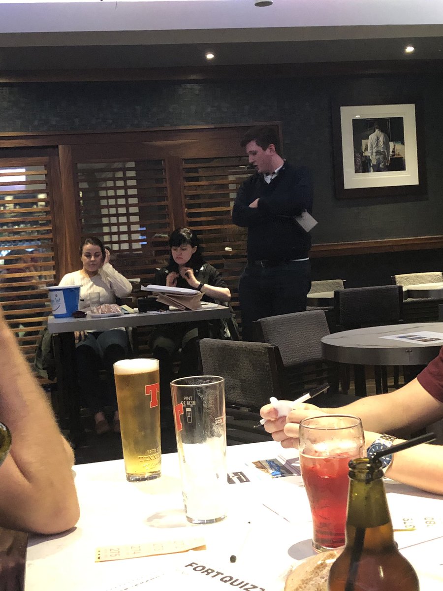BlackaddersDG's tweet photo. We are underway at @theforthotel for our pub quiz. It’s time to put that 15 minutes of last minute cramming into action! 🤓🤓🤯🤯 #DragonsGlen https://t.co/q5uZUd1VYb