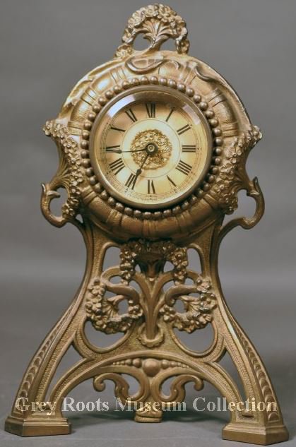 greyrootsmuseum's tweet photo. @SpadinaMuseum @CanMusHistory @RMGreenwich @RoyalAlberta @GibsonMuseumTO @IndianaHistory @GOREPLACE @1890House @fortyork @CampbellHouseTO It's a tough choice for prettiest clock, but this is definitely one of them. Bronze, three legs, and dated Oct 29, 1902! #RockOutWithYourClockOut https://t.co/rl1j34WR7N