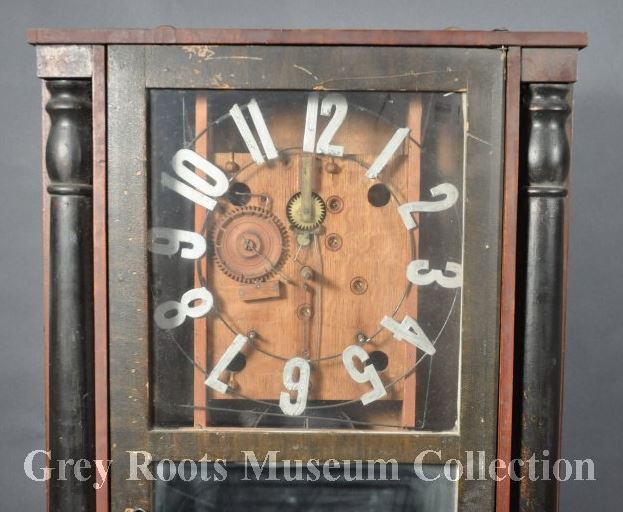 greyrootsmuseum's tweet photo. @SpadinaMuseum @CanMusHistory @RMGreenwich @RoyalAlberta @GibsonMuseumTO @IndianaHistory @GOREPLACE @1890House @fortyork @CampbellHouseTO Also v. pleasing: this cheeky little 1830s wooden case clock! #RockOutWithYourClockOut https://t.co/G6euSGLU8M