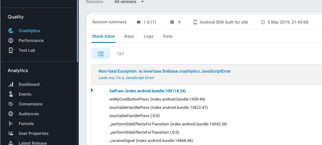 JavaScript stack trace preview