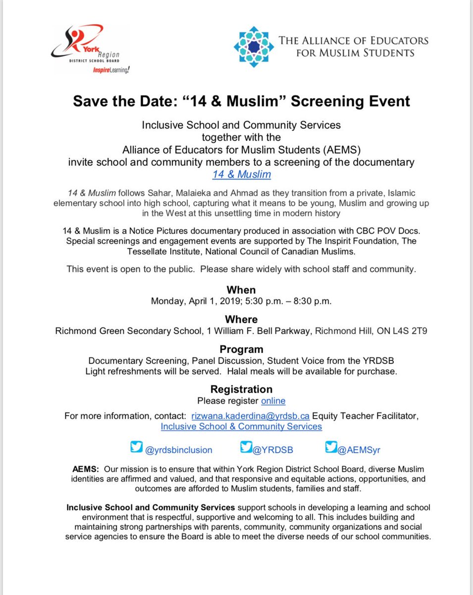 Iscs Yrdsb On Twitter Save The Date 14 Muslim