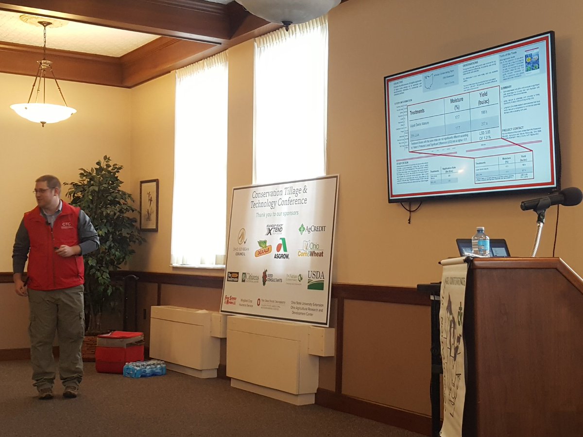 OhioStatePA's tweet photo. @GarthRuff outlining the benefits and profitability of side-dress manure during #PrecisionAg session at #CTTC19. #eFields #NutrientIntel https://t.co/c5dZL7kX6f