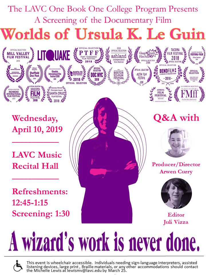 lavc_oboc's tweet photo. We are so excited for this event!
Join us!
@WorldsofUKL @LAValleyCollege @LAvalleystar @laccd #documentary #film #lavc #LeGuin #CommonReads #SciFi https://t.co/I2IIK045Me