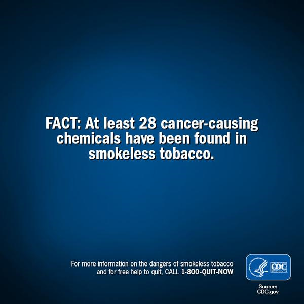 LNKhealth's tweet photo. #LNK DYK? Smokeless tobacco contains at least 28 cancer-causing chemicals. The Nebraska Tobacco Quit Line can help you #quitthespit. Call 1-800-QUIT-NOW #notobacco #NEQuitline https://t.co/kWXUq7BZ6G