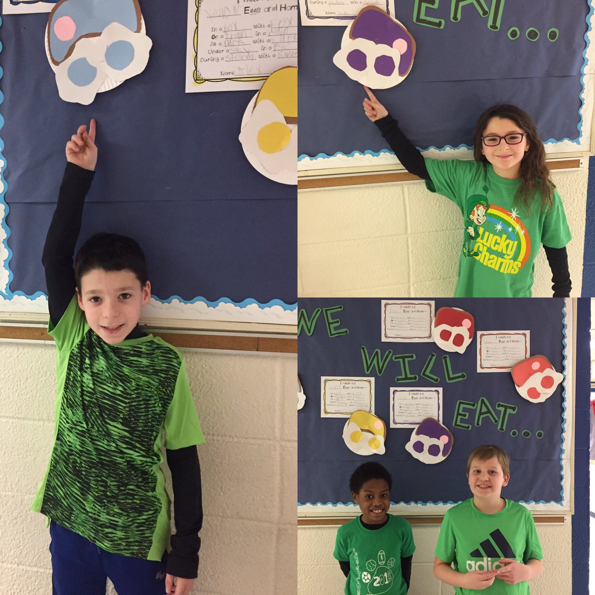 Heatherrocks40's tweet photo. Celebrating Green Eggs &amp; Ham with green shirts and picking what color eggs and ham we would eat #ReadAcrossAmerica #lopatfun https://t.co/gsS38oT83D