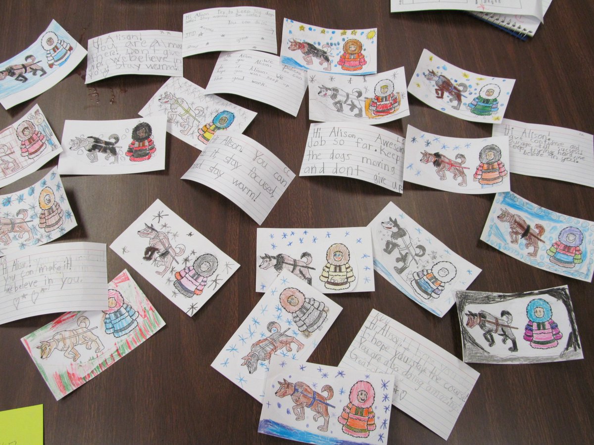 BethHalterman's tweet photo. Our adventure continues as we follow our new friend Alison Lifka in the Iditarod race. Today we learned about musher commands, a red lantern tradition, wrote "mushergrams" to cheer her on, and pictograph math with varying telegraph values--Wow! #RESLearnLeadSucceed #GameOnGirl https://t.co/BGLGkpc8rL