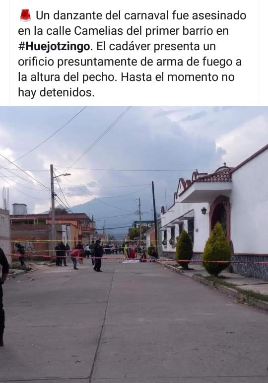 ToscanoSosa's tweet photo. Un masculino pierde la vida tras recibir impactos de arma de fuego en el pecho, durante el cuarto día de carnaval en #Huejotzingo https://t.co/cas5CI8OI9