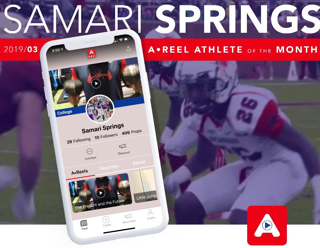 areelsports's tweet photo. We are hyped to introduce Samari Springs as our Athlete of the Month! He is from football royalty as his pops and grand pops played in the NFL. Check out Samari’s highlight reels in the A•REEL App to see how he prepares in the off-season. 👊🏽 💥 https://t.co/1SMxcbzz2W