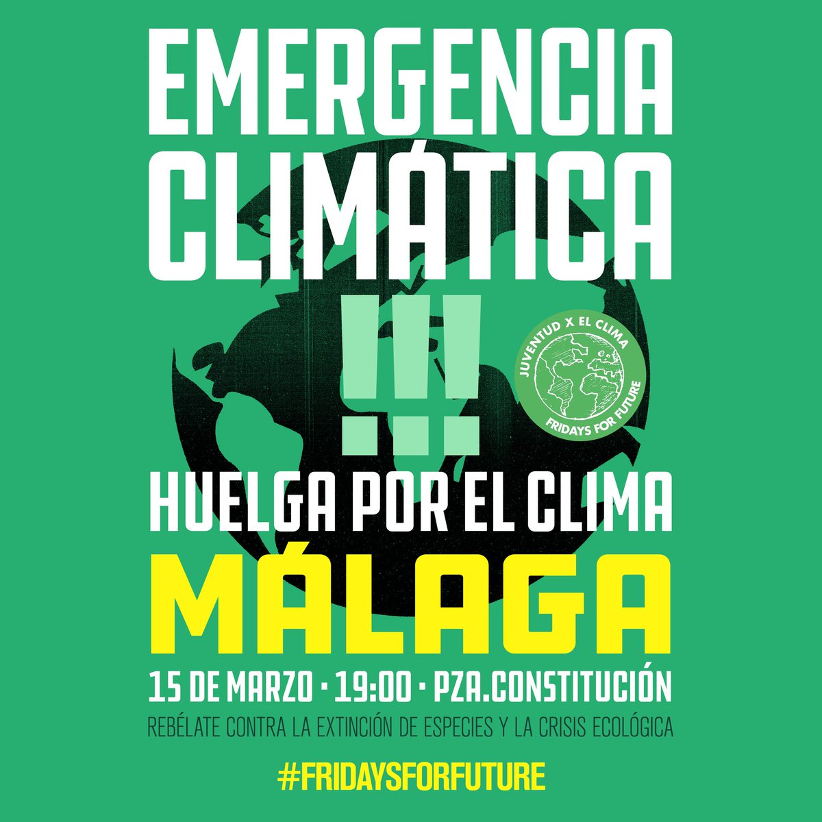 ¿No tendrá #FridaysForFuture el mejor cartel? La espera ha merecido la pena! Aquí está! <a href="/JuventudXClima/">Juventud Por El Clima - Fridays For Future España.</a>. #15MClimatico a las 19 en la Plaza de la CONSTITUCIÓN #Málaga, no faltes! DIFUNDE!