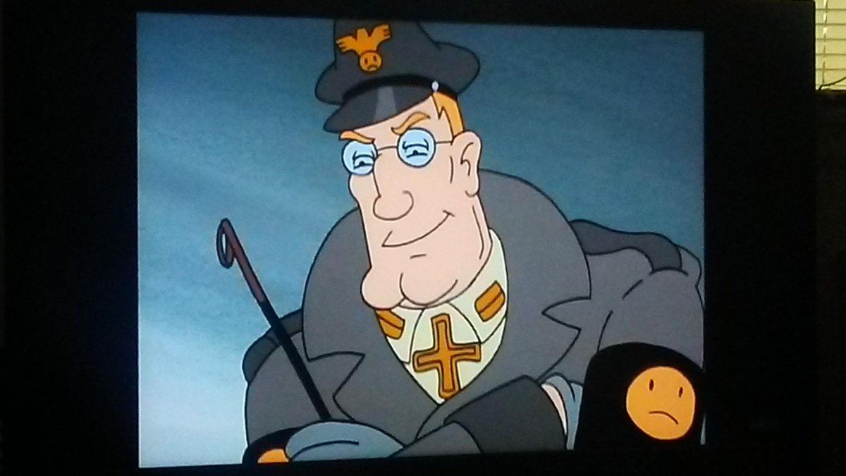 StacyKessler's tweet photo. "We don't want to use a swastika in a kids show because it's such a hateful symbol. But we've already called them Nazis, maybe we should just do it?"
"I've got an idea with a little less bite." #heyarnold #frownyface https://t.co/kA2rGG8Gs3