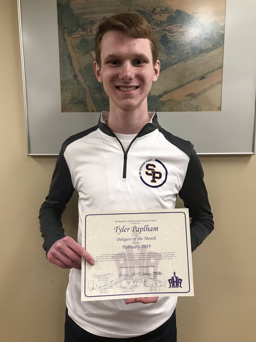 UWSP_RHA's tweet photo. February Delegate of the Month, Tyler Paplham! https://t.co/Jr0BoYJ9jZ