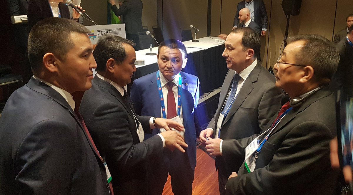 Amd. Kamaldinov addresses #CERBA Eurasia Mining Conference on the margins of #PDAC2019 in Toronto. Warm welcome to the 🇰🇿 delegation: Qazgeology JSC, Tau-Ken Samruk JSC, <a href="/kazakh_invest/">Invest Kazakhstan</a>, Altyn PLM and others! #investinkazakhstan