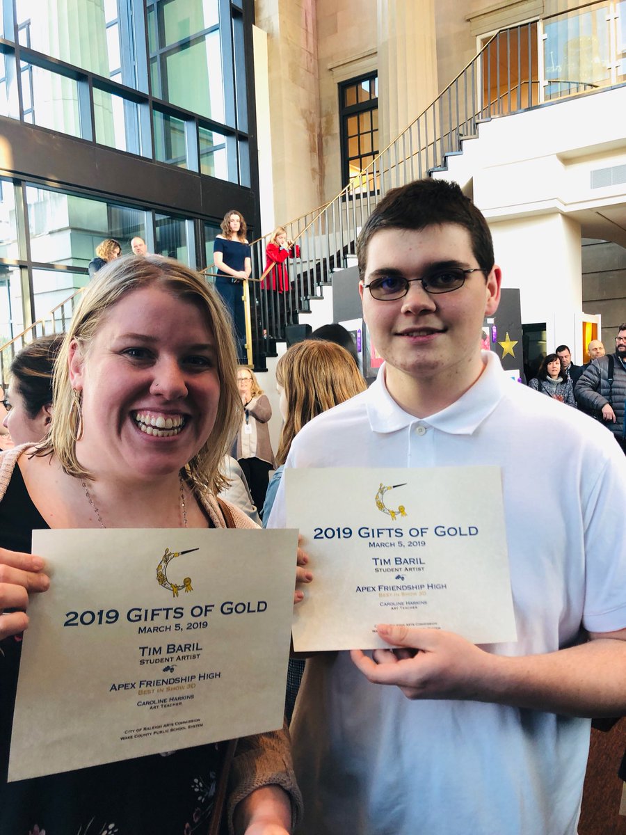 AFHSVisualArts's tweet image. #PatrARTISTS representing AFHS at Gifts of Gold. Tim Baril took High School Best in Show 3-D! Al Gallagher received a Merit Award for technical prowess. Emma Casey’s intaglio print receive an Honor Award. @AFHSannounce @ArtwithHarkins @JenCave_73