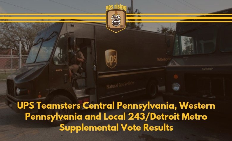 UPS <a href="/Teamsters/">Teamsters</a> covered by the Central Pennsylvania Supplement have ratified the agreement. UPS Teamsters covered by the Western Pennsylvania and Local 243/Metro Detroit supplements have rejected those two agreements. Read more here: ibt.io/pa-det