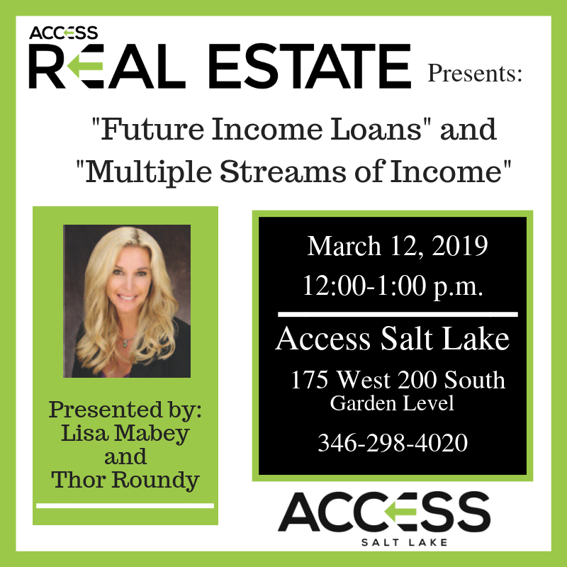 AccessSaltLake's tweet photo. March 12th 12:00 - 1:00 p.m. " Future Income Loans &amp; Multiple Sources of Income" @AccessSaltLake 175 W. 200 South, SLC https://t.co/BW529oWRqu #realestate #income #AccessSaltLake #loan #lunchandlearn #SLC @vouch360 https://t.co/ju1e7FwWMy
