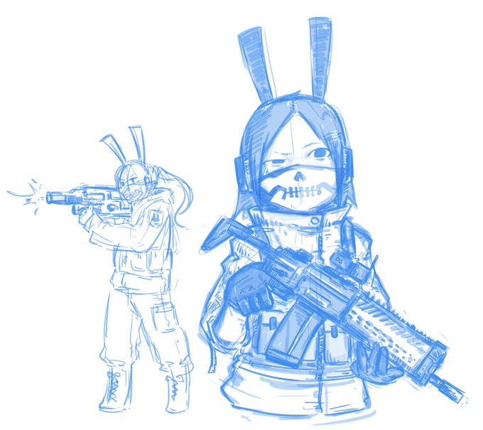 落書き、サバゲーうさぎ 