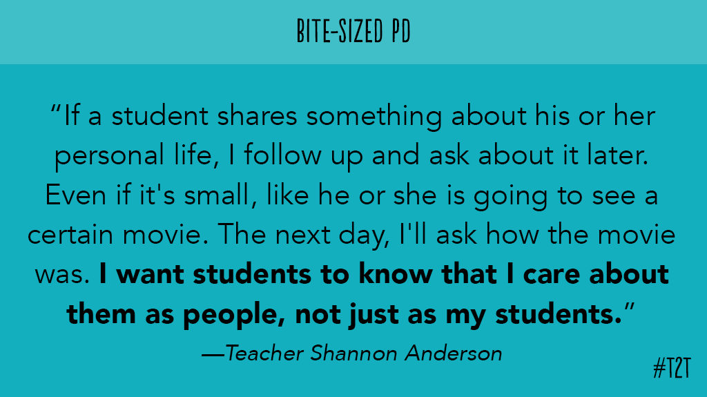teacher2teacher's tweet photo. Sometimes it's the bite-sized details that deepen relationships, suggests T @Shannonteaches. #KidsDeserveIt #JoyfulLeaders #BiteSizedPD https://t.co/usBAllEijF
