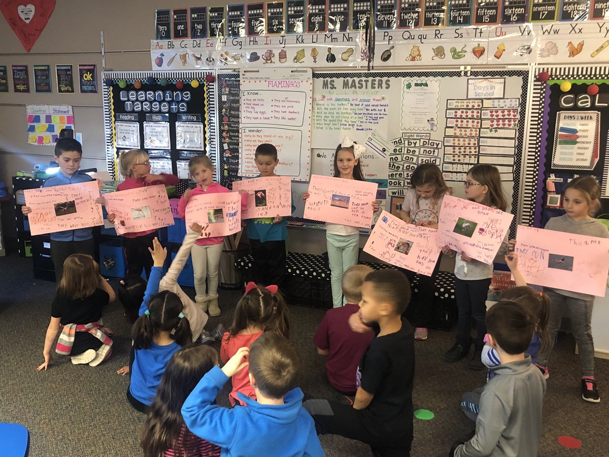 Masters_kinder's tweet photo. Today we learned that you can learn a lot about a topic by looking closely and observing photos. Students did a picture walk and wrote down their new learnings! #Inquiry #flamingos #iteachkinder #Kindergarten https://t.co/PBjuHrgvCx