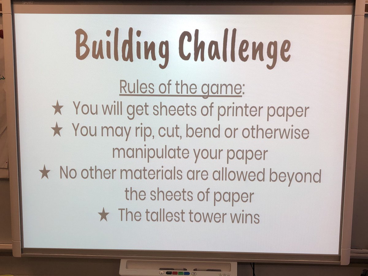 jacbeyer's tweet photo. Today, we spent some time learning to work cooperatively, have grit, experience failure, listen to others ideas, think creatively, celebrate the small victories, and problem solve all while building paper towers. Thanks to @stumpteacher for the idea at #metc19! @Gotsch_learns https://t.co/pqyVaR8iu9