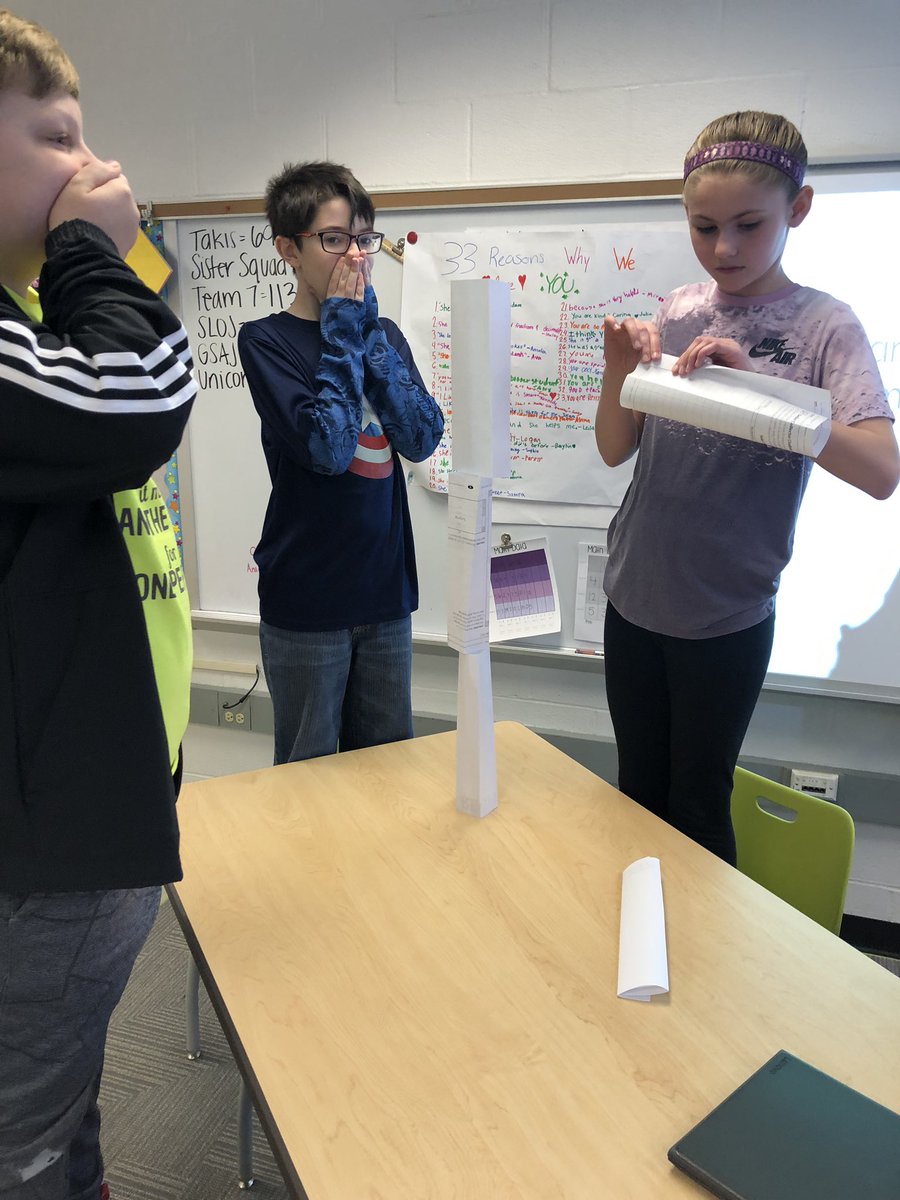 jacbeyer's tweet photo. Today, we spent some time learning to work cooperatively, have grit, experience failure, listen to others ideas, think creatively, celebrate the small victories, and problem solve all while building paper towers. Thanks to @stumpteacher for the idea at #metc19! @Gotsch_learns https://t.co/pqyVaR8iu9