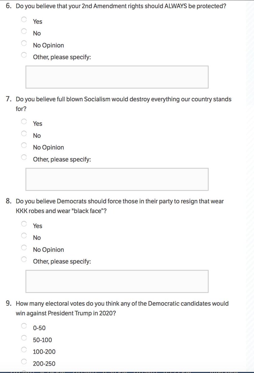 Latest full-blown fear/hate-mongering. The "poll":  https://action.donaldjtrump.com/2020-candidates-survey