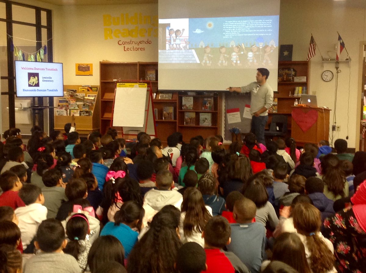 MrsSammon's tweet photo. The students LOVED hearing author Duncan Tonatiuh read and talk to them today. What an amazing experience to walk in the mind of an author/illustrator! #theponyway @ValdesNativ @MarcineSimpson @readingponies @LewisvilleES https://t.co/DGsIfQWl1z