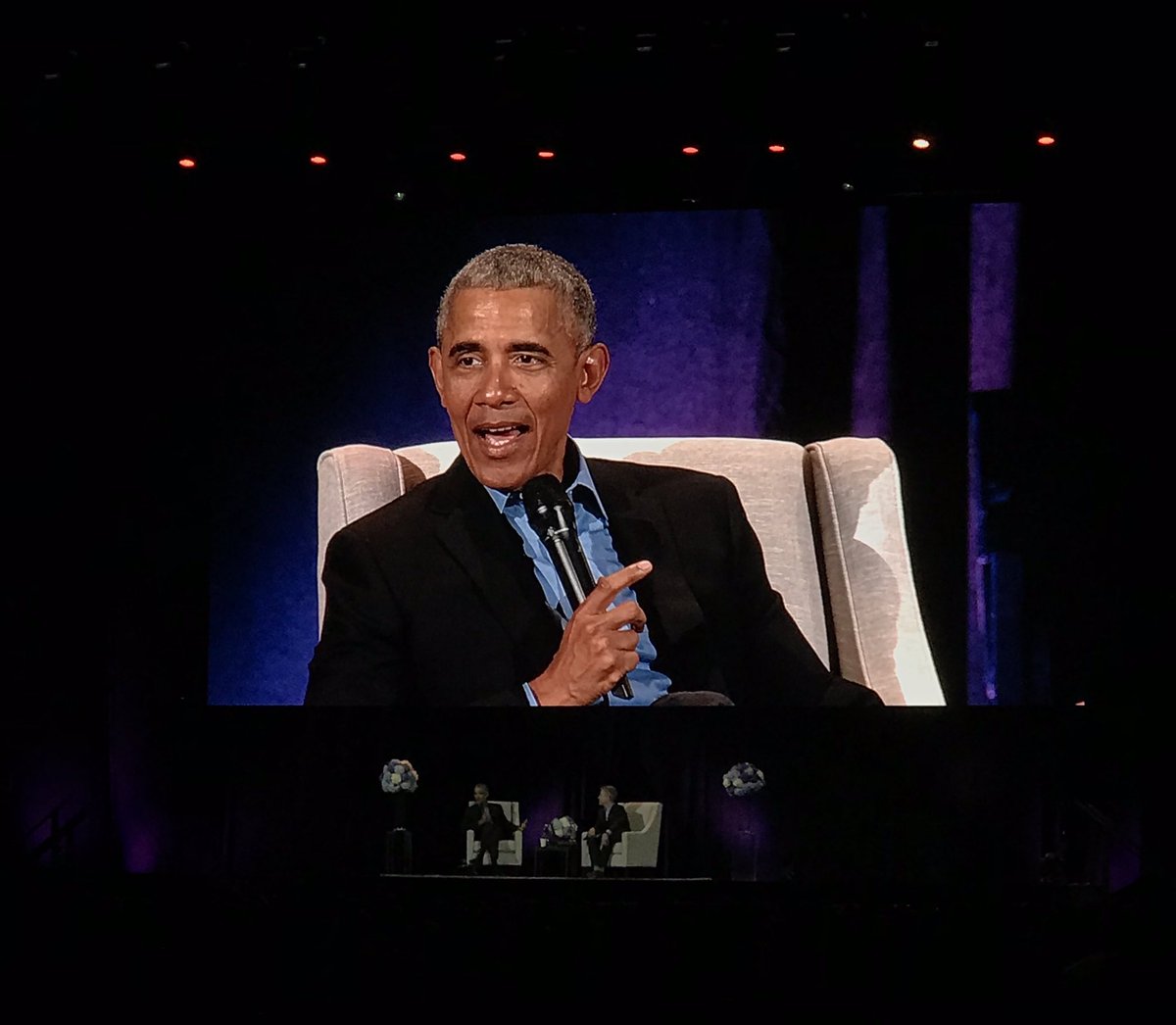 christinegill's tweet photo. “To address climate change, you can’t just talk to the guy driving the Prius. You’ve got to talk to the guy who drives a truck 30 miles to his job in the oil field.“ #ObamaInYYC @BarackObama #yyc https://t.co/rZIHZ4QvGo