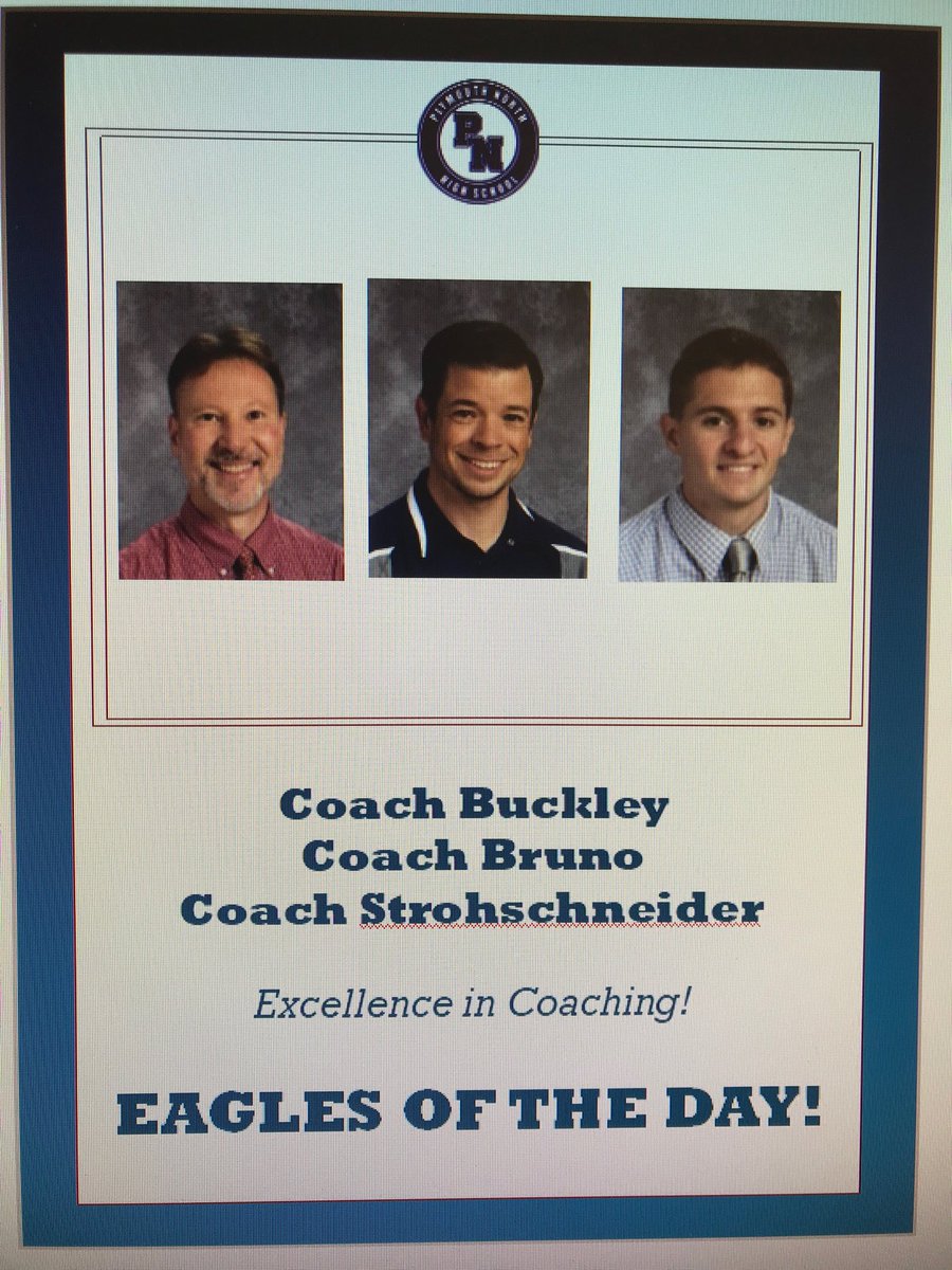 PlymouthNorthHS's tweet photo. These 3 track coaches dedicate themselves to a high caliber program &amp; a great team atmosphere! In the words of one parent: “our kids have excellent role models in the three of you!” A BIG THANK YOU to Track Coaches: Stroh, Buckley &amp; Bruno... Our Eagles of the Day! https://t.co/j4KdJcUvPj