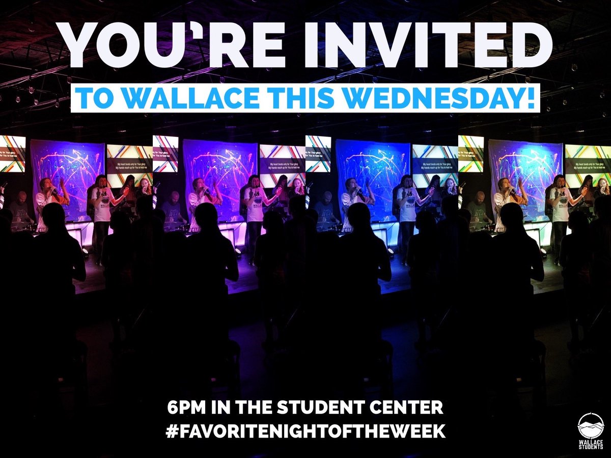 wallacestudents's tweet photo. Donβt miss this Wednesday at Wallace!! #aplacetobelong #favoritenightoftheweek #wallacestudents #runwild https://t.co/ibLCHzSv3n