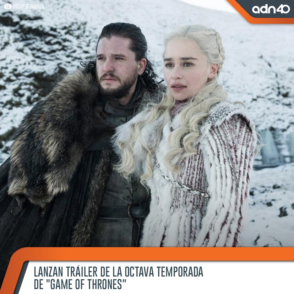 adnnoticiasmx's tweet photo. Conoce la información que es tendencia en los siguientes #Titulares:

🔸 Lanzan tráiler de la octava temporada de #GameOfThrones | https://t.co/CbUmgX9U6e https://t.co/TdRsa0d1sK