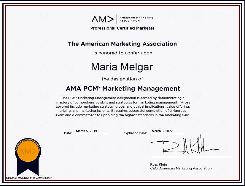purtyGF's tweet photo. Hard earned. Feeling accomplished! Such rigorous exam.  Happy Birthday to me! via @AMA_Marketing  #AMAPCM #ProfessionalMarketer #IKnowWhatIAmDoing #RealMarketing https://t.co/m77uIYqKDJ