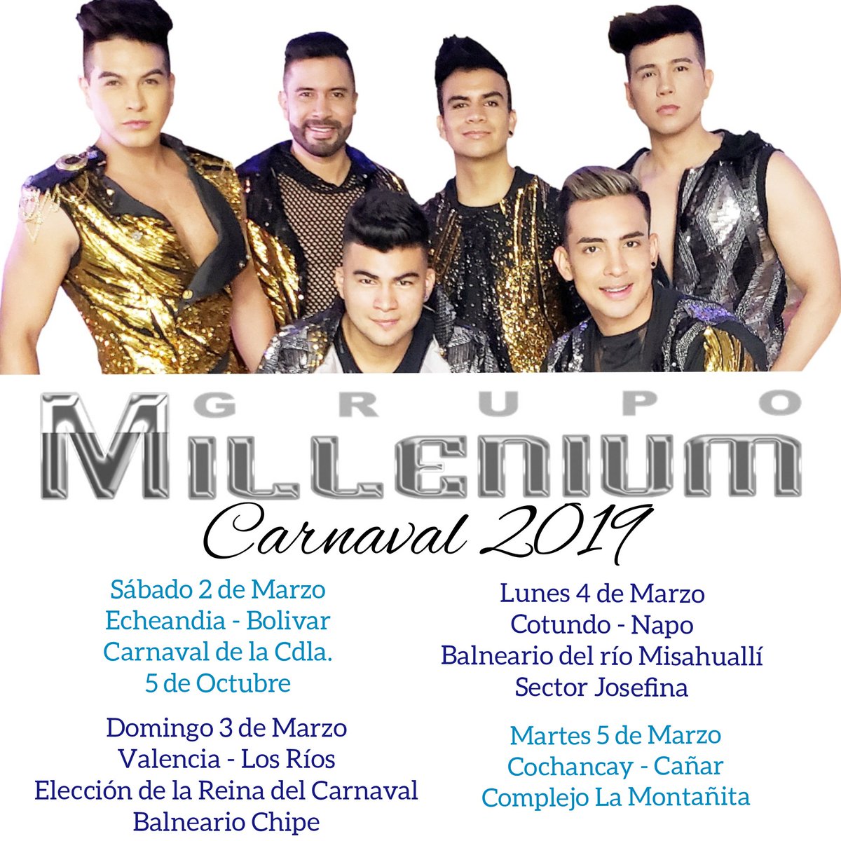 grupomilleniumm's tweet photo. #millenium #grupomillenium gira #Carnaval2019 para contratos al 0997741914 #manager @angelchevasco https://t.co/JAvhPN9M7X