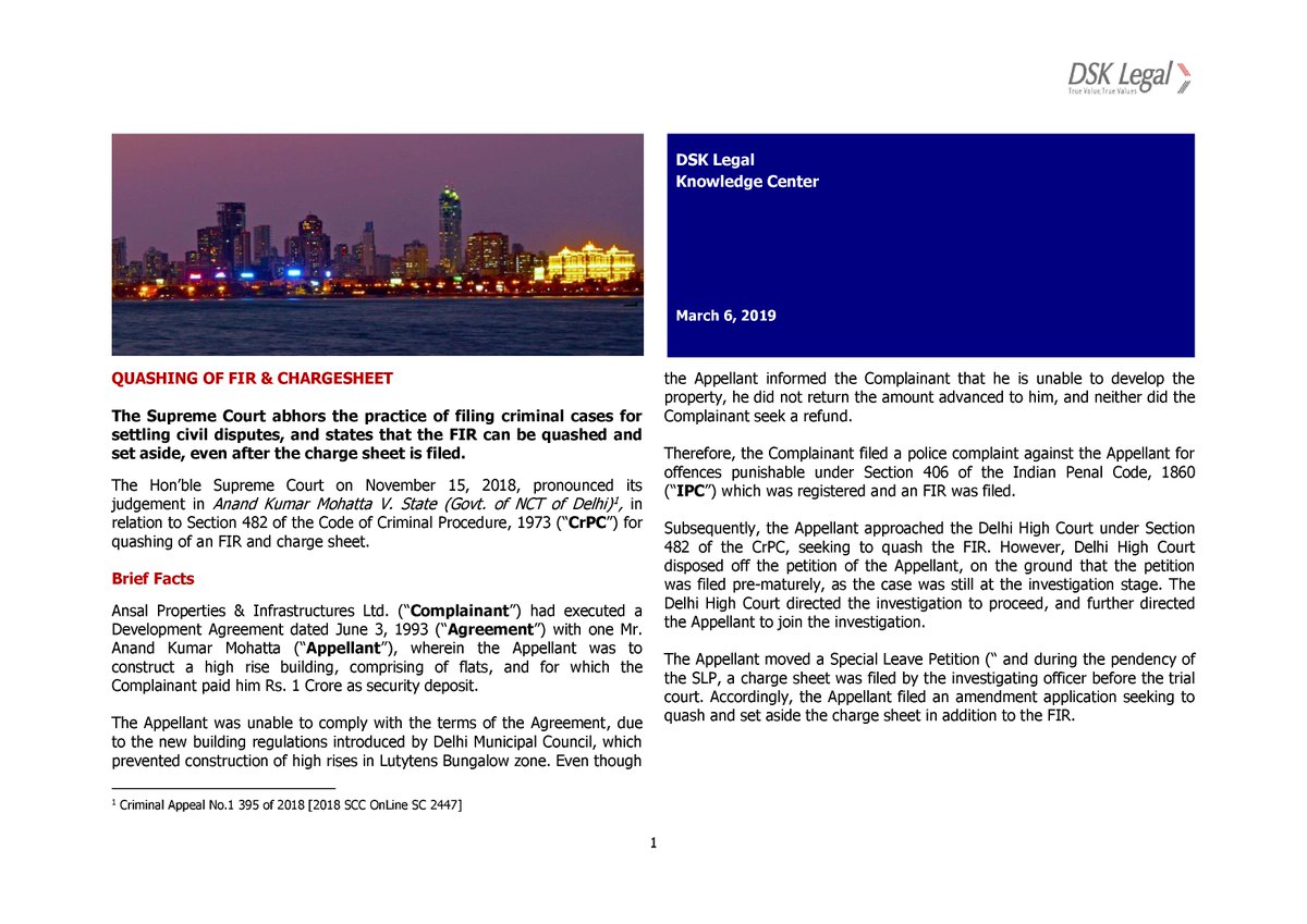 Pratik Thakkar gives a quick analysis of the recent SC judgement on quashing of FIR and chargesheet #sc #CRPC #article #quashing
 
Please click the link below to read:
dsklegal.com/wp-content/upl…