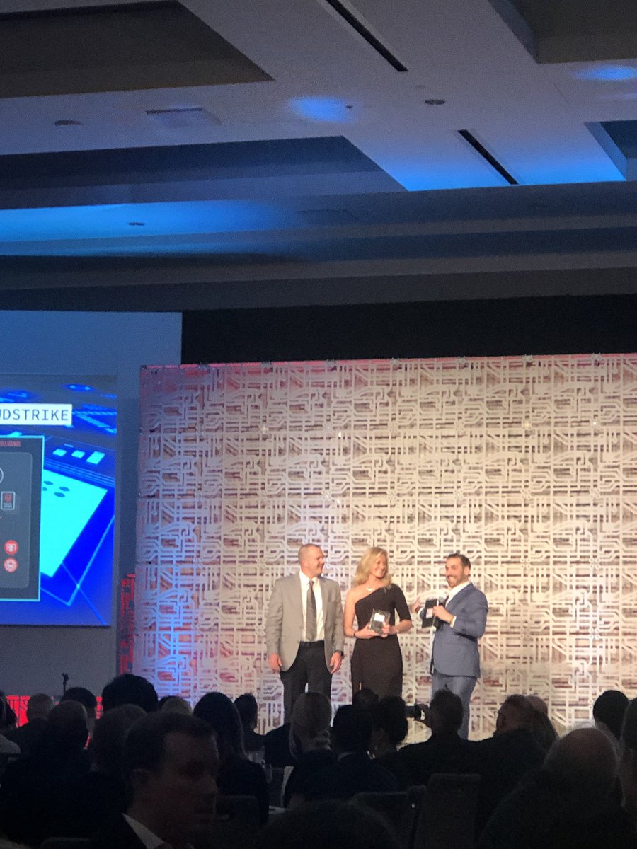 CrowdStrike's tweet photo. Winner winner of the first category at the #SCAwards. Best Threat Intelligence Technology for Falcon X! #GoCrowdStrike https://t.co/x2kvSMlXds