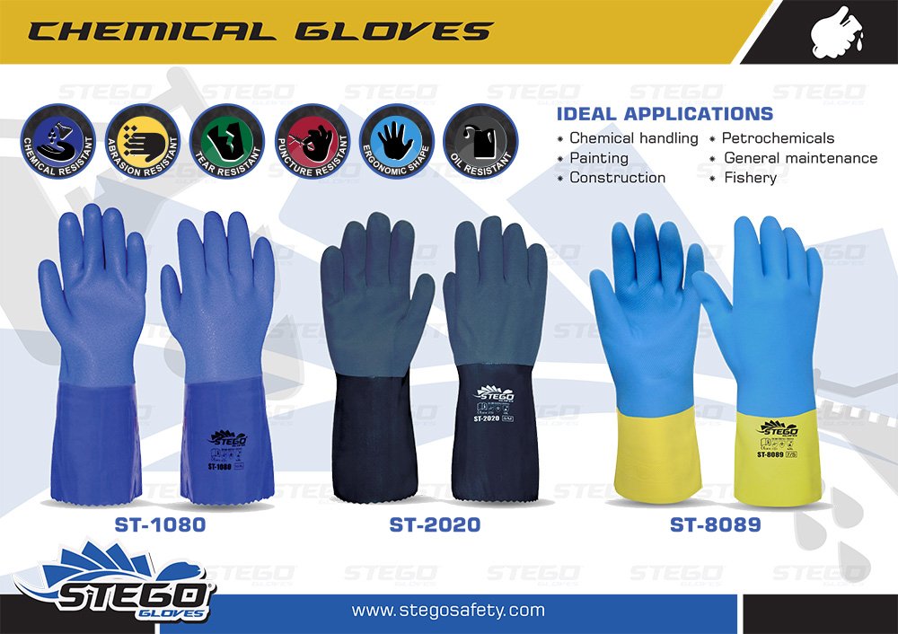StegoTech's tweet image. Stego® Chemical and #LiquidProtection range is #ergonomically constructed for #excellent #grip and chemical protection.
Get to know more of Stego Chemical Gloves Range here stegosafety.com/category.php?c… 
#Stego #Chemical #Gloves #Hand #Protection #ChemicalGloves #PPE #SafetyFirst