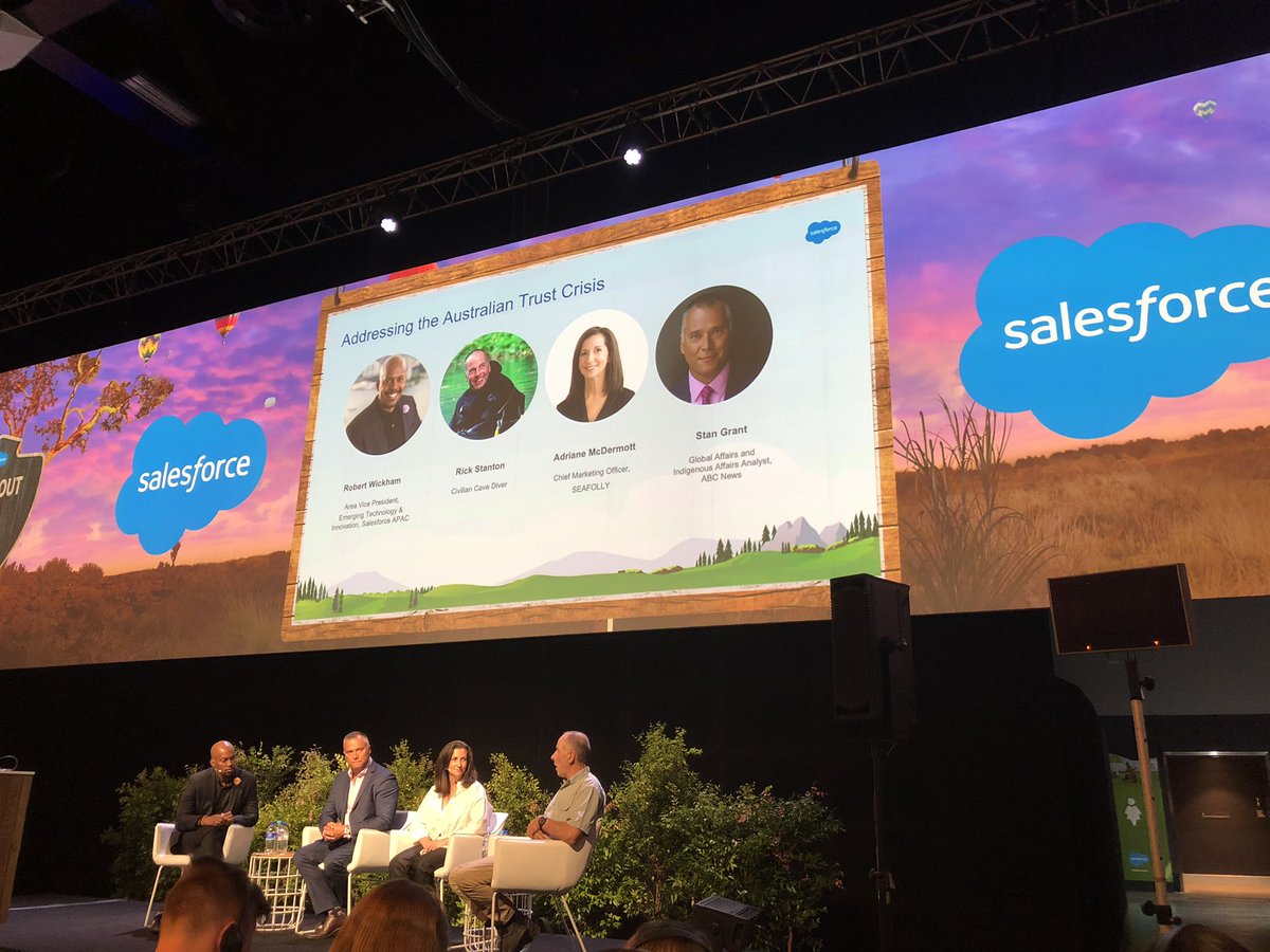 rob_scambler's tweet photo. Cracking panel discussion on addressing the Australian trust crisis - authenticity a hot topic. @StanGrantMOF Adriane McDermott &amp; Rick Stanton &amp; host @rrwickham  #SalesforceWorldTour #Sydney https://t.co/N4va4I8aWp