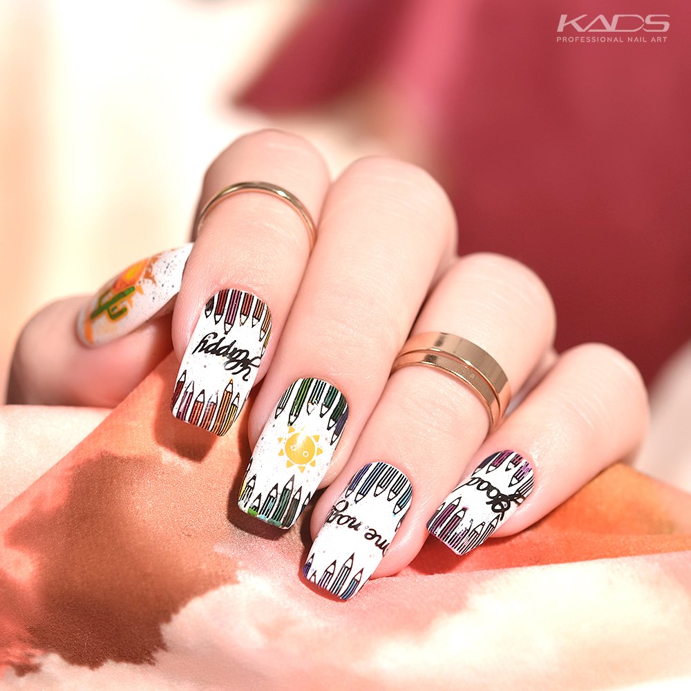 Kadsnailart's tweet photo. Nail design using KADS stamping plate Summer 002 from AliExpress store(link in bio). #nails #kads #kadsnailart #nailart #nailfashion #nailwork #naildesigns #nailplates #nailpolish #nailartaddict #beautiful #whitenails #summer #kadssummer #kadssummer002 #pencil #pencilnails https://t.co/gLEpZJSizV